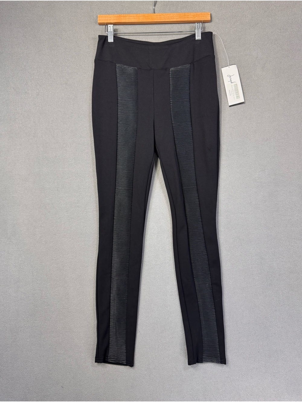 Vintage Deadstock Joseph Ribkoff Black Ponte Pants, Ribbed Faux Leather Panels,8